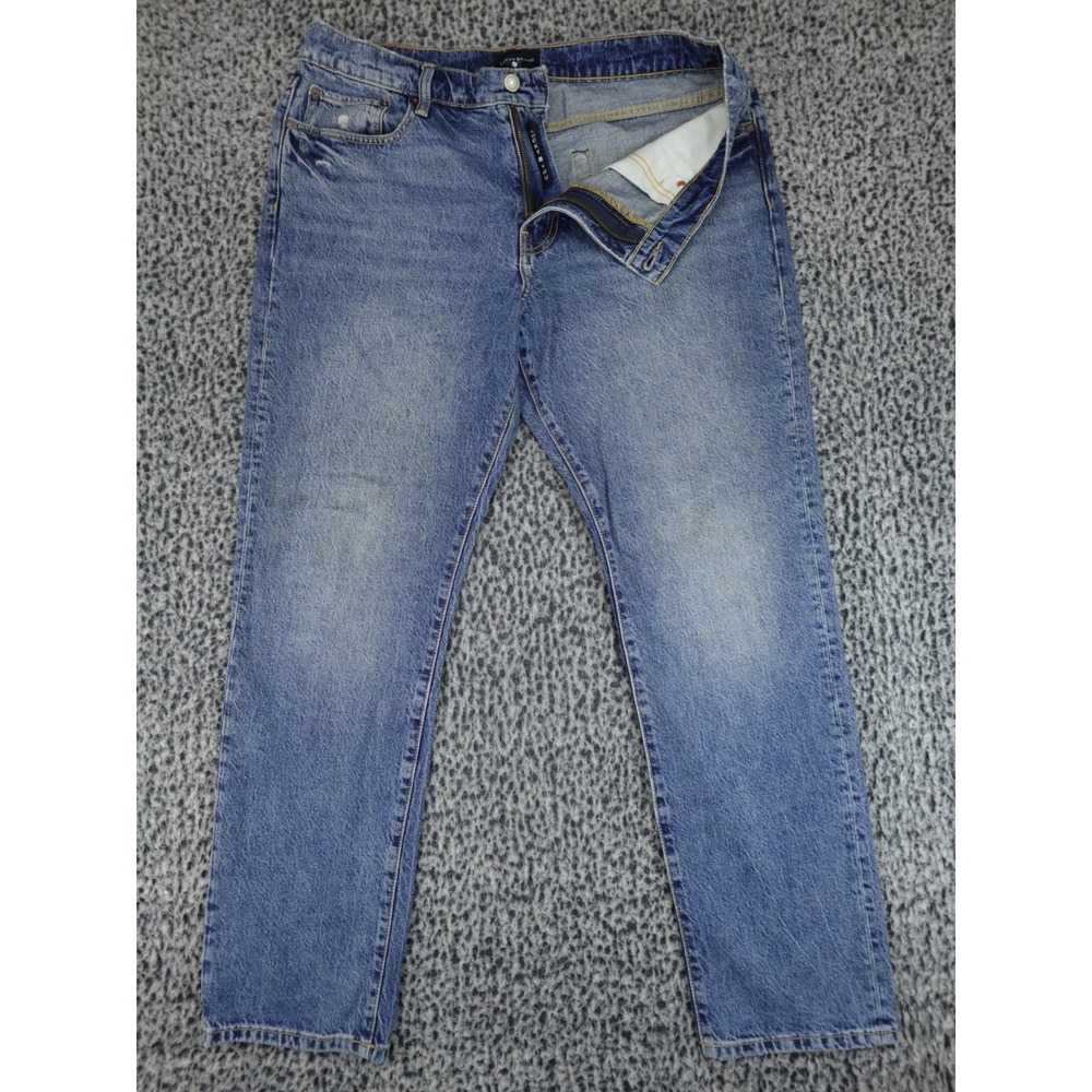 Lucky Brand 410 Straight Leg Jeans Mens 36x32 Blue Distressed Denim Classic Fit